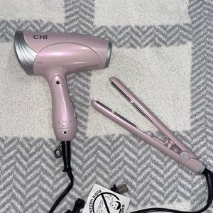 CHI travel/mini blow dryer and straightener shimmer pink